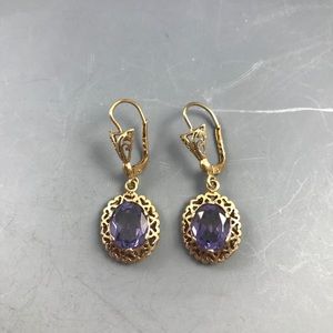 Amethyst Gold Tone Filigree Drop Earrings
